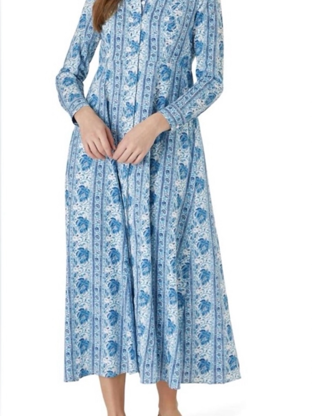 Long-Sleeve Blue Floral Maxi Dress